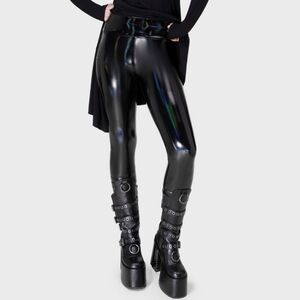 KILLSTAR "Darkwaves & Raves" Holographic Wet-Look Leggings - Size L